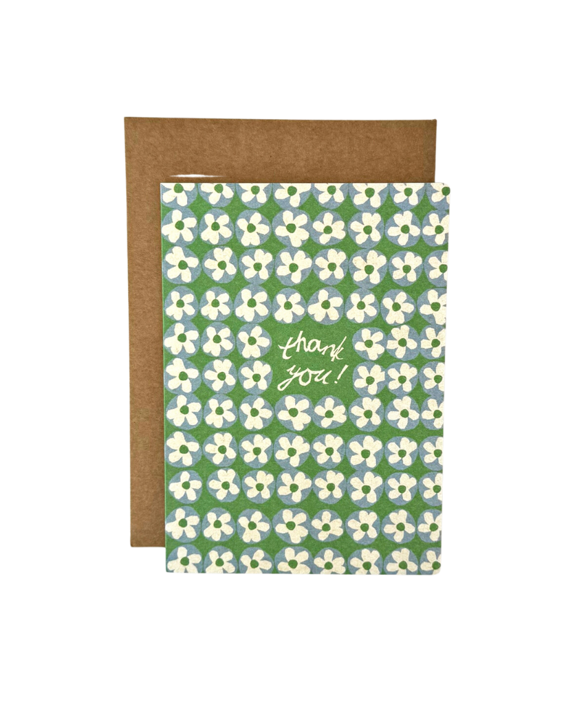 Green Flowers Thank You Card