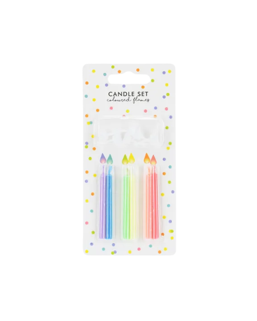 Coloured fame birthday candles in packet