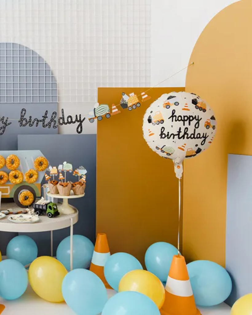 Construction digger party happy birthday balloon