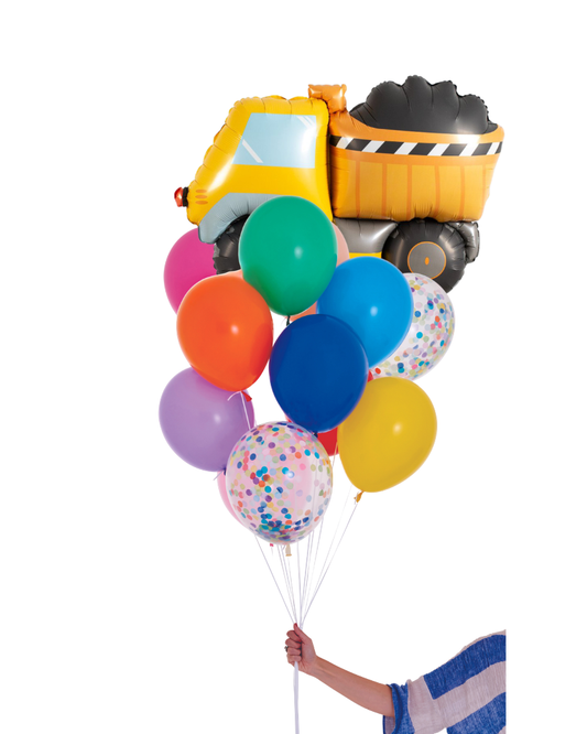 rainbow balloon bunch with a dumptruck foil