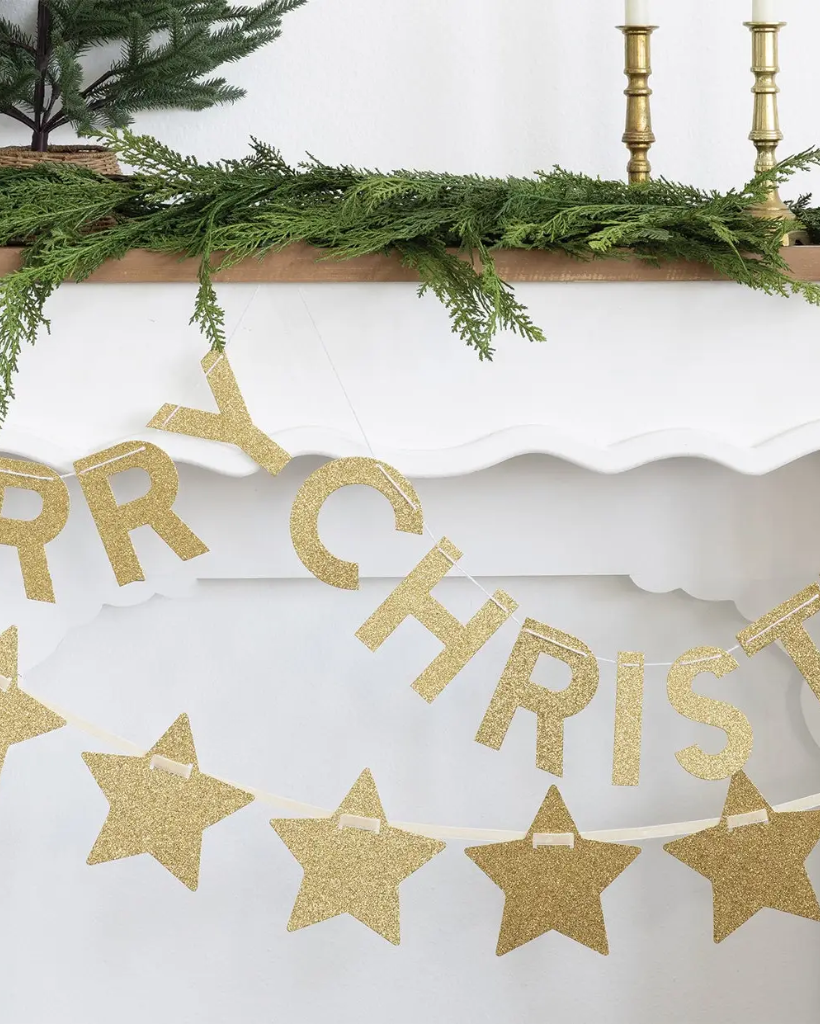 Chunky Gold Glitter Merry Christmas Banner