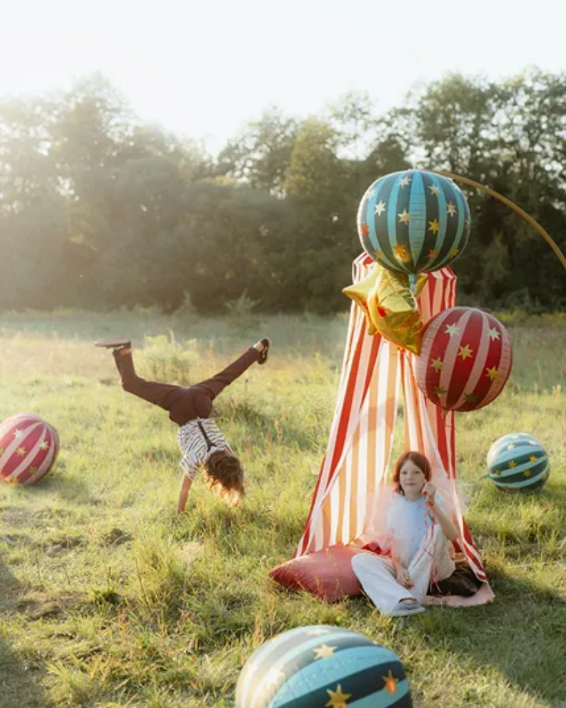 star stripe red and pink orb round balloon by Party Deco