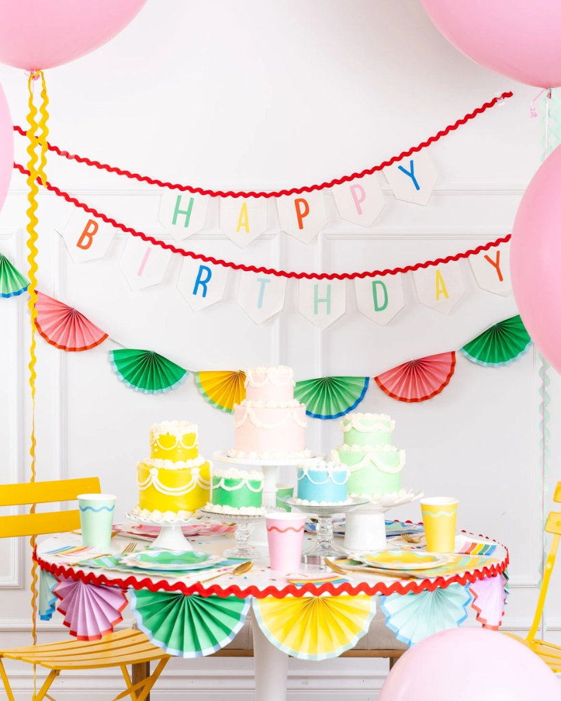 Colourful accordion paper fan style birthday garland My Mind's Eye