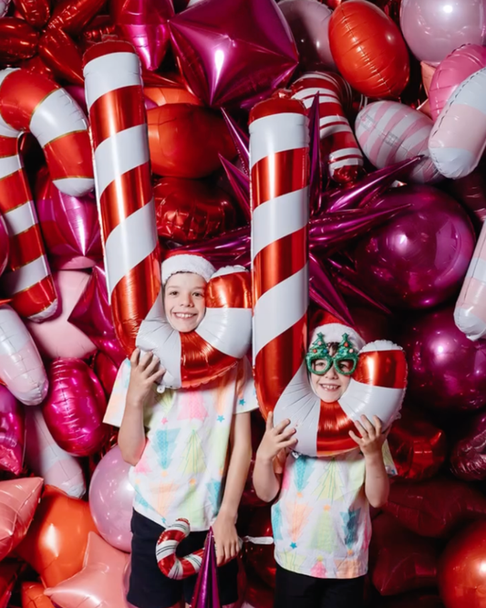 Large Red Candy Cane Foil Balloon Filled with Helium