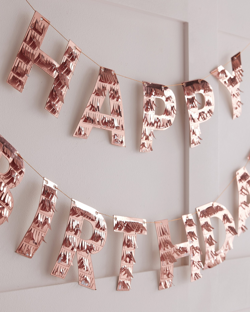 Rose Gold Happy Birthday Fringe Bunting