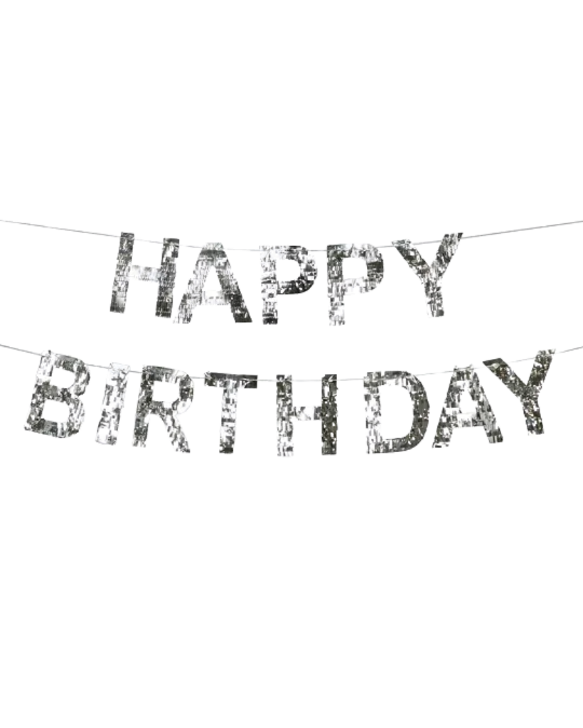 Silver fringe 'Happy Birthday' banner