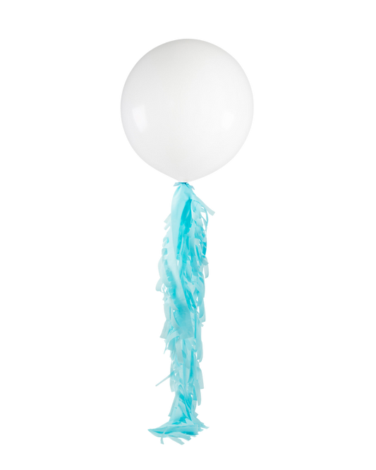 White Jumbo Balloon and Fringe Filled with Helium