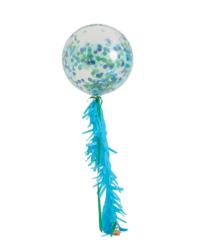 Handsome Jumbo Confetti Balloon and Fringe Filled with Helium