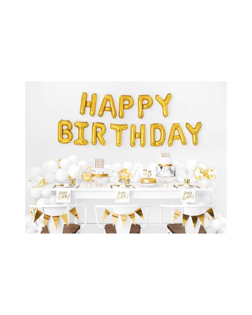 White and Gold Happy Birthday Napkins