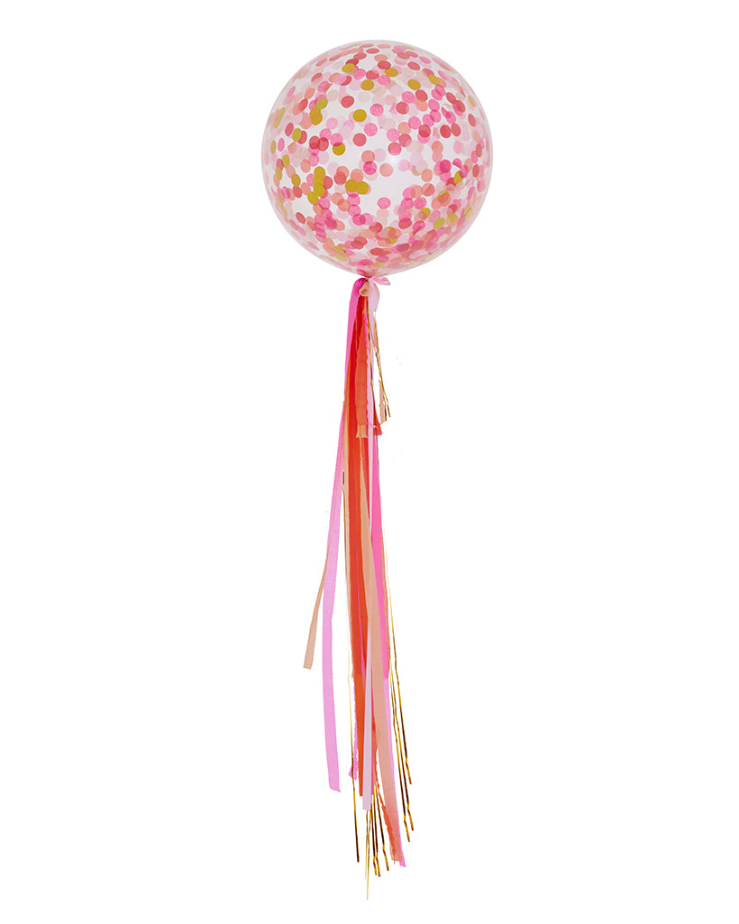Pink Shimmer Jumbo Confetti Balloon and Streamers Filled with Helium
