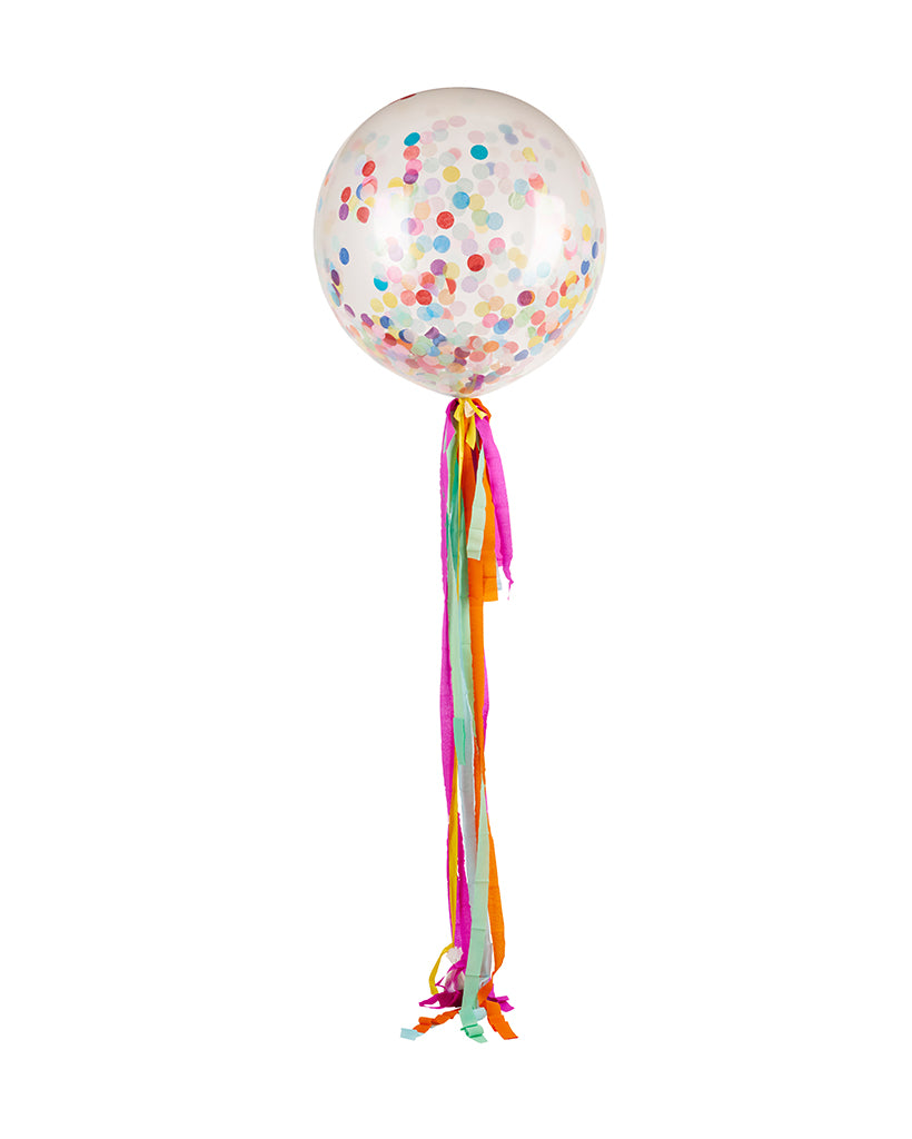 Rainbow Jumbo Confetti Balloon and Streamers Filled with Helium