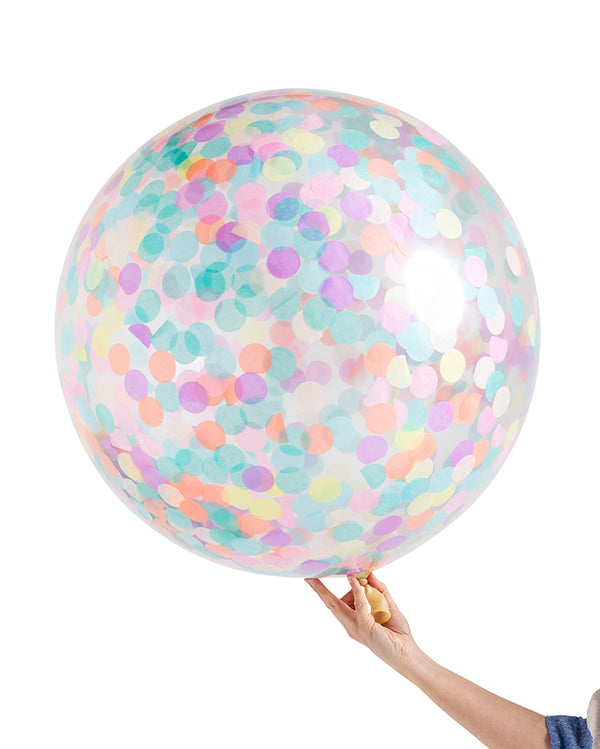 Pastel Rainbow Jumbo Confetti Balloon Filled with Helium