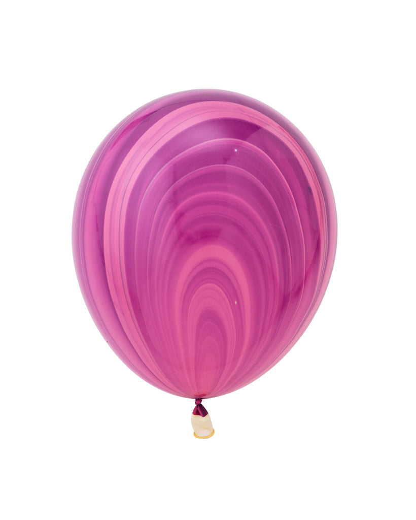 5 Flat Pink and Purple Marble Standard Balloons