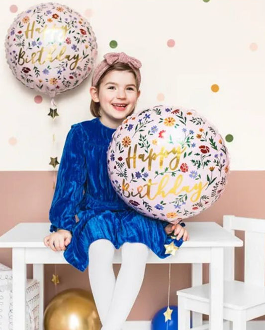 party deco flower happy birthday foil balloon inflated with helium