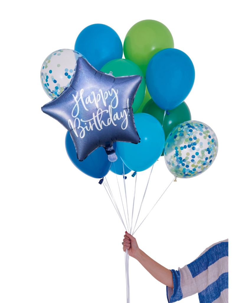 Handsome happy birthday balloon set - blue and green birthday balloons