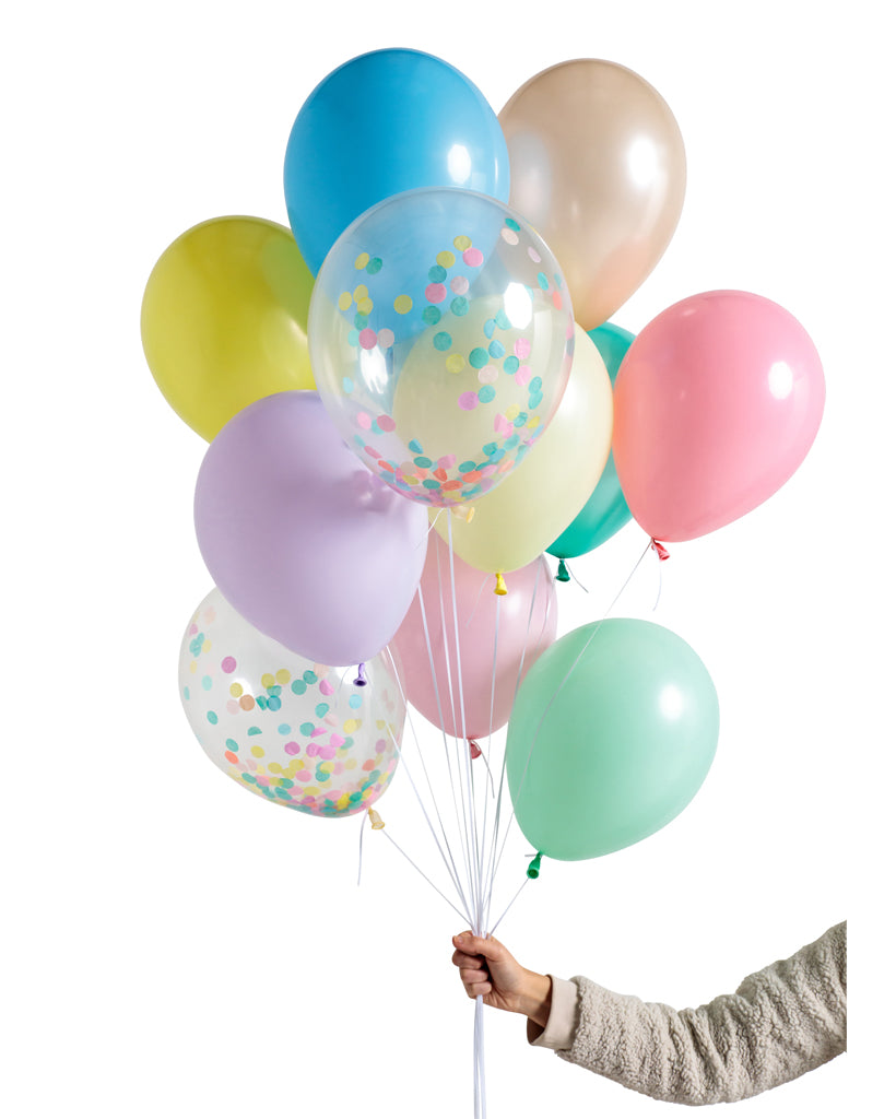 Pastel rainbow mix balloon set for baby shower, first birthdays and kids parties