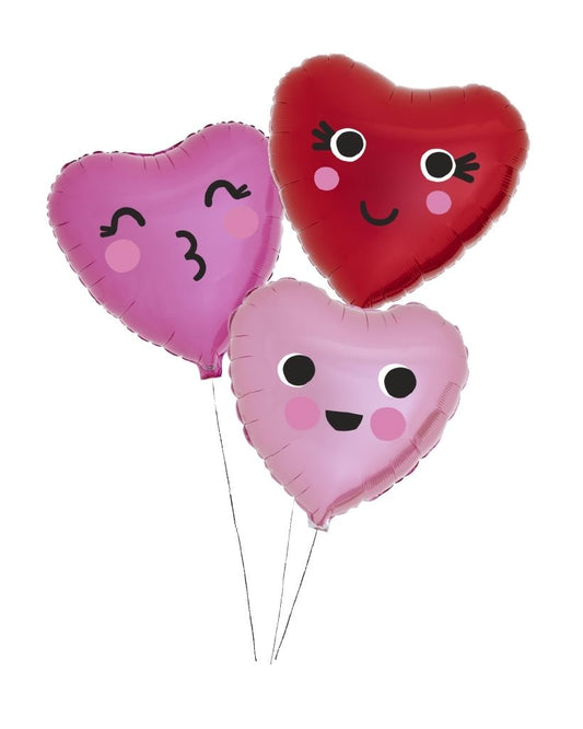 Bright foil heart friend balloons for Valentine's Day gift - foil heart balloons with faces