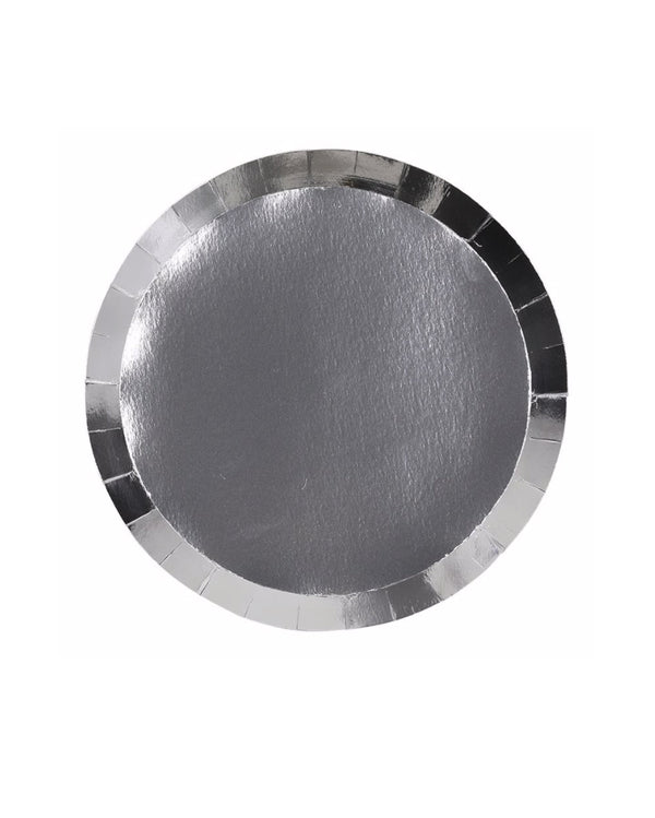 Shiny Silver Dinner Paper Plates