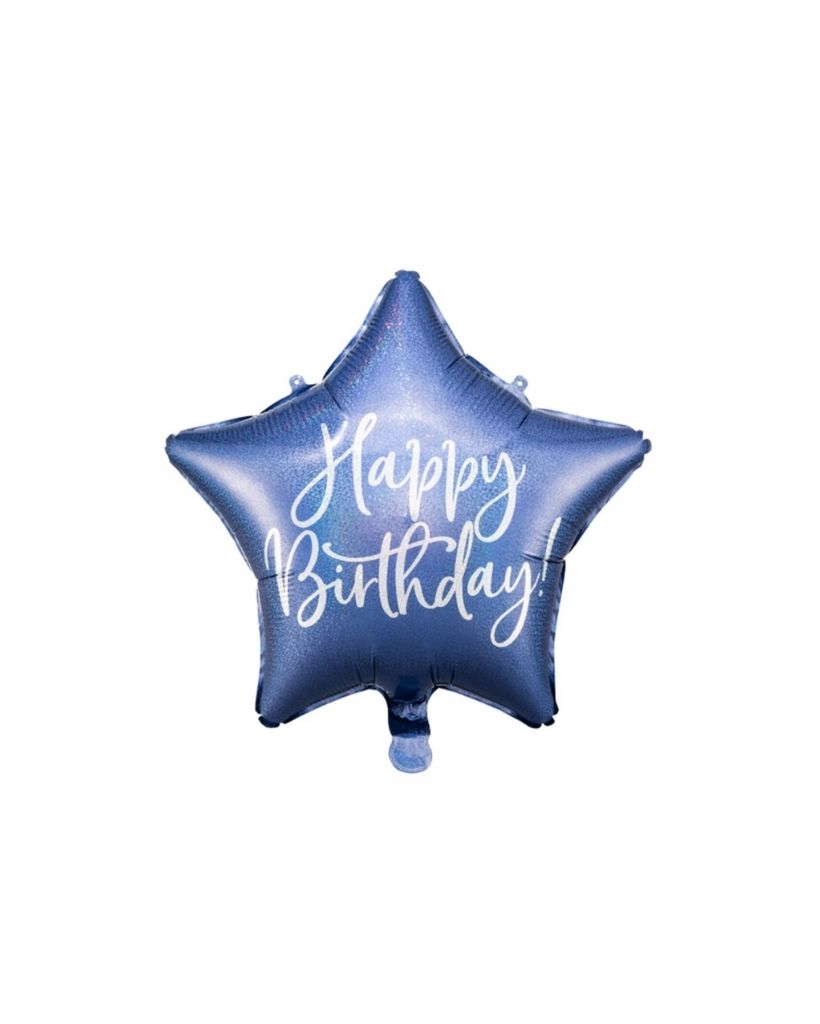 Happy Birthday Star Navy Balloon Inflated with Helium