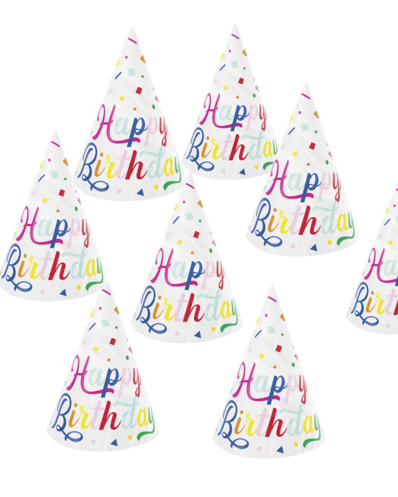 8 Confetti Birthday Party Hats