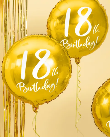 18th Birthday Gold Foil Balloon Filled With Helium