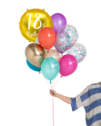 18th Birthday Gold Foil Balloon Filled With Helium