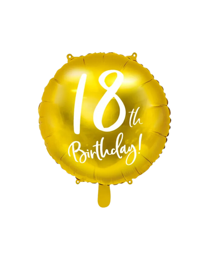 18th Birthday Gold Foil Balloon Filled With Helium