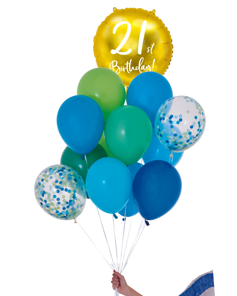 21st Birthday Gold Foil Balloon Inflated With Helium