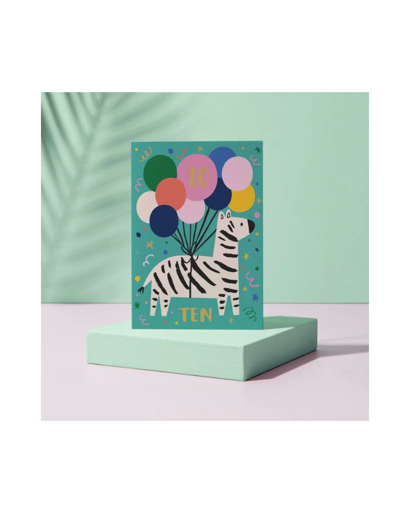 Ten Zebra Birthday Card