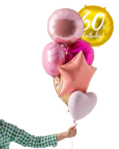 60th Birthday Gold Foil Balloon Inflated With Helium