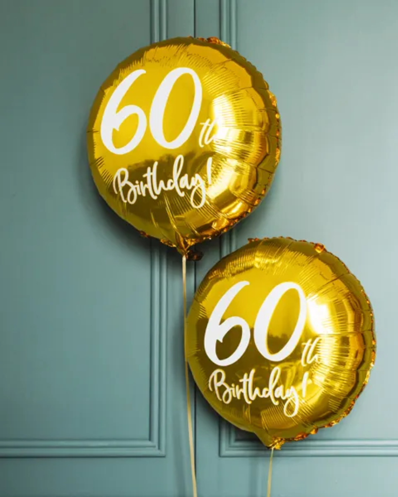 60th Birthday Gold Foil Balloon Inflated With Helium