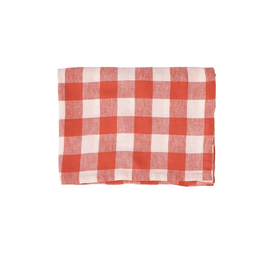 Cherry Gingham Linen Table Cloth