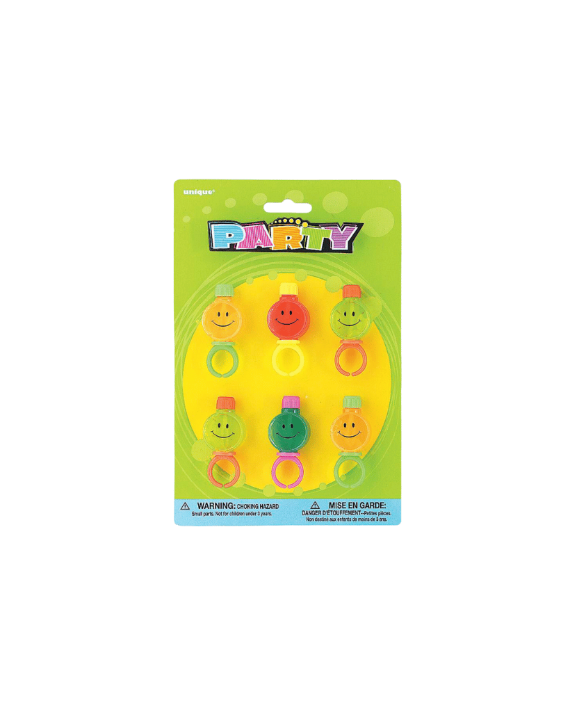 Smiley Bubble Rings - Pack of 6