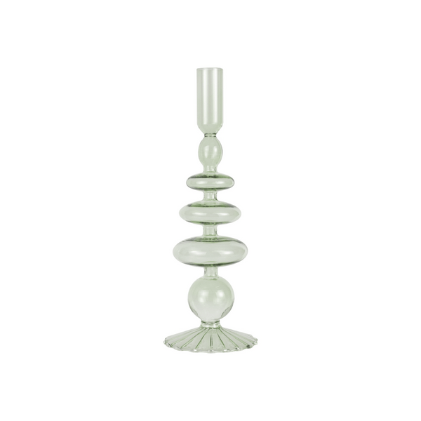 Green Glass Bubble Dinner Candle Holder