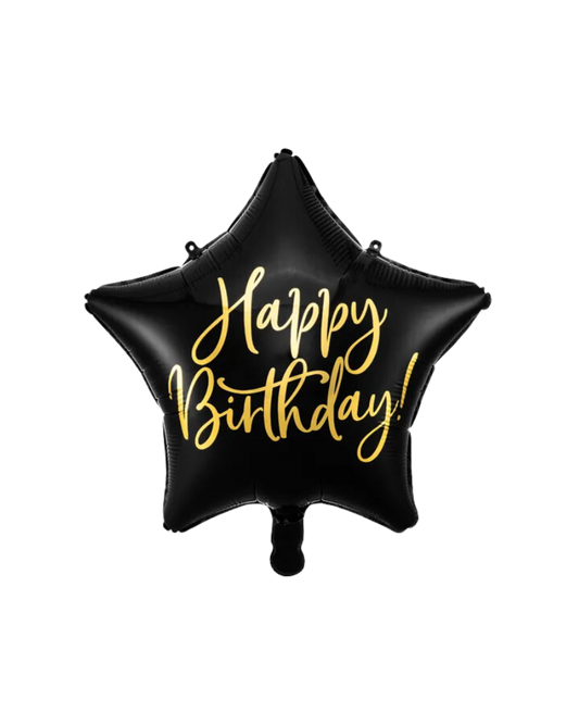 Happy Birthday Star Black Balloon Inflated with Helium