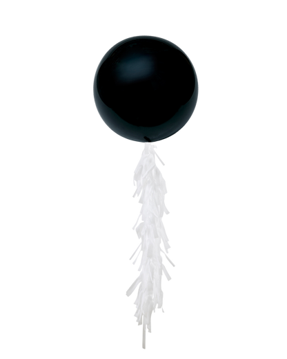 Black Jumbo Balloon and Fringe Filled with Helium