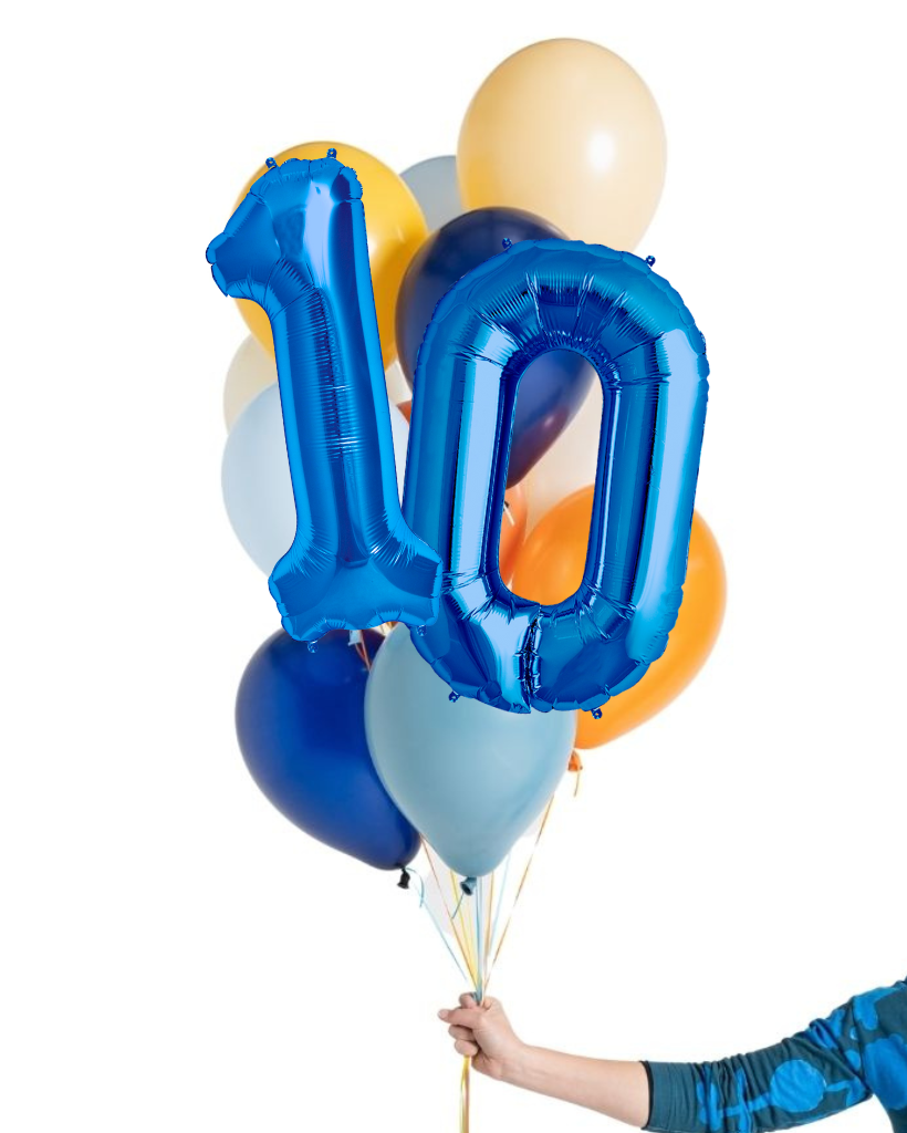 True Blue Balloon Set and Foil Number Filled with Helium