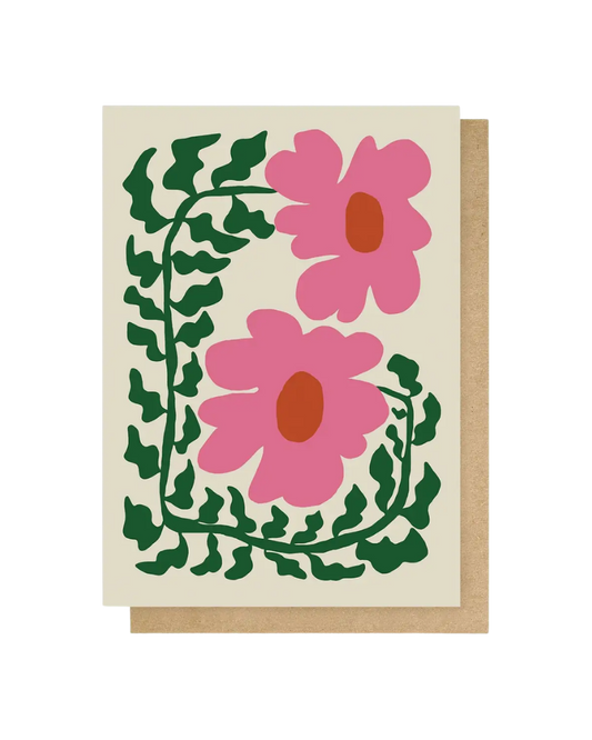 Fun Fern and Pink Poppy Greeting Card