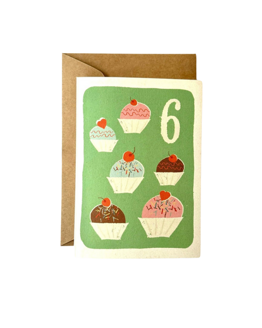 Age 6 Cupcakes Birthday Card