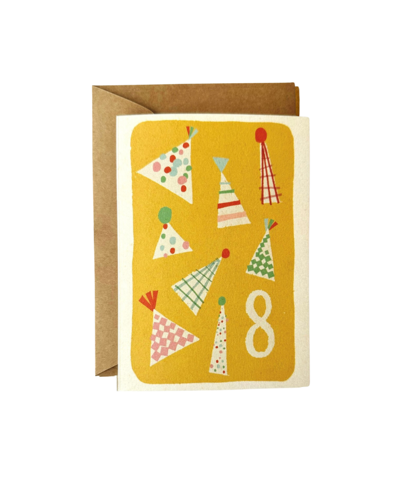 Age 8 Party Hats Birthday Card