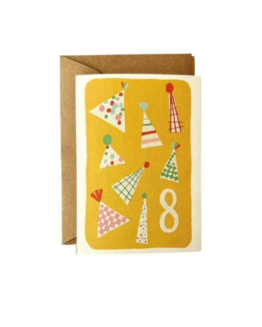 Age 8 Party Hats Birthday Card