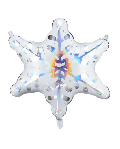 white snowflake foil balloon with silver iridescent details
