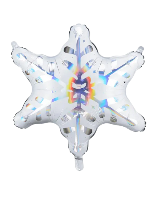white snowflake foil balloon with silver iridescent details