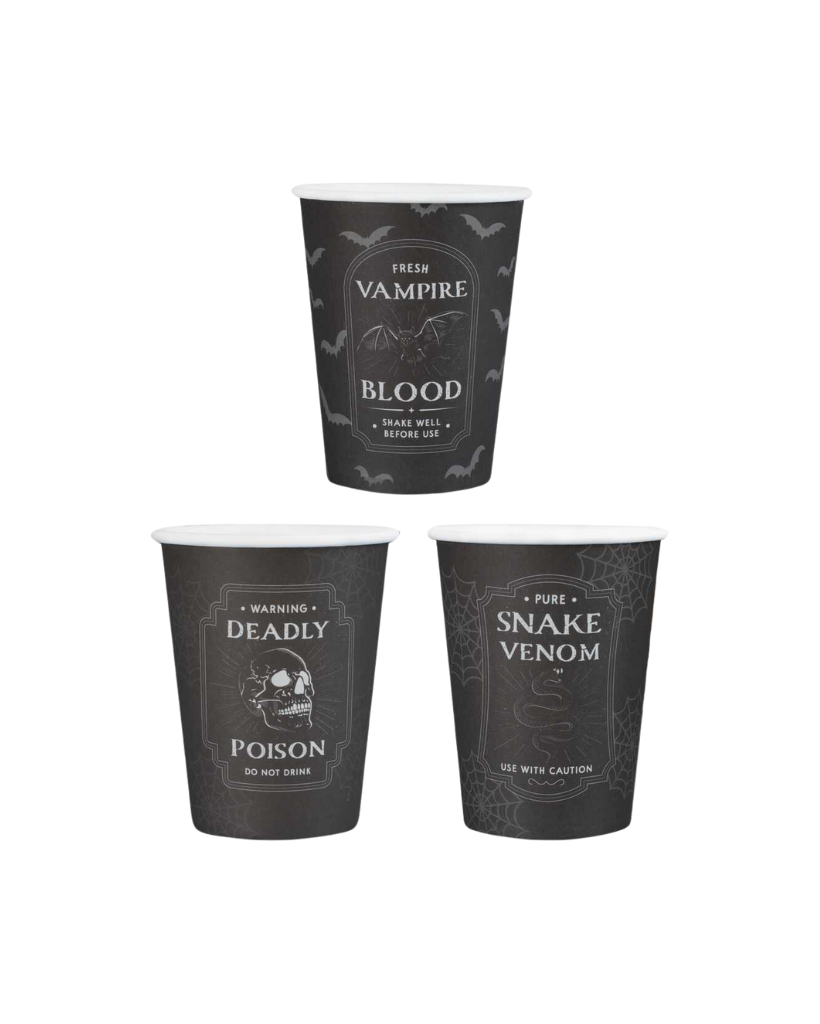 Black Potion Label Paper Cups