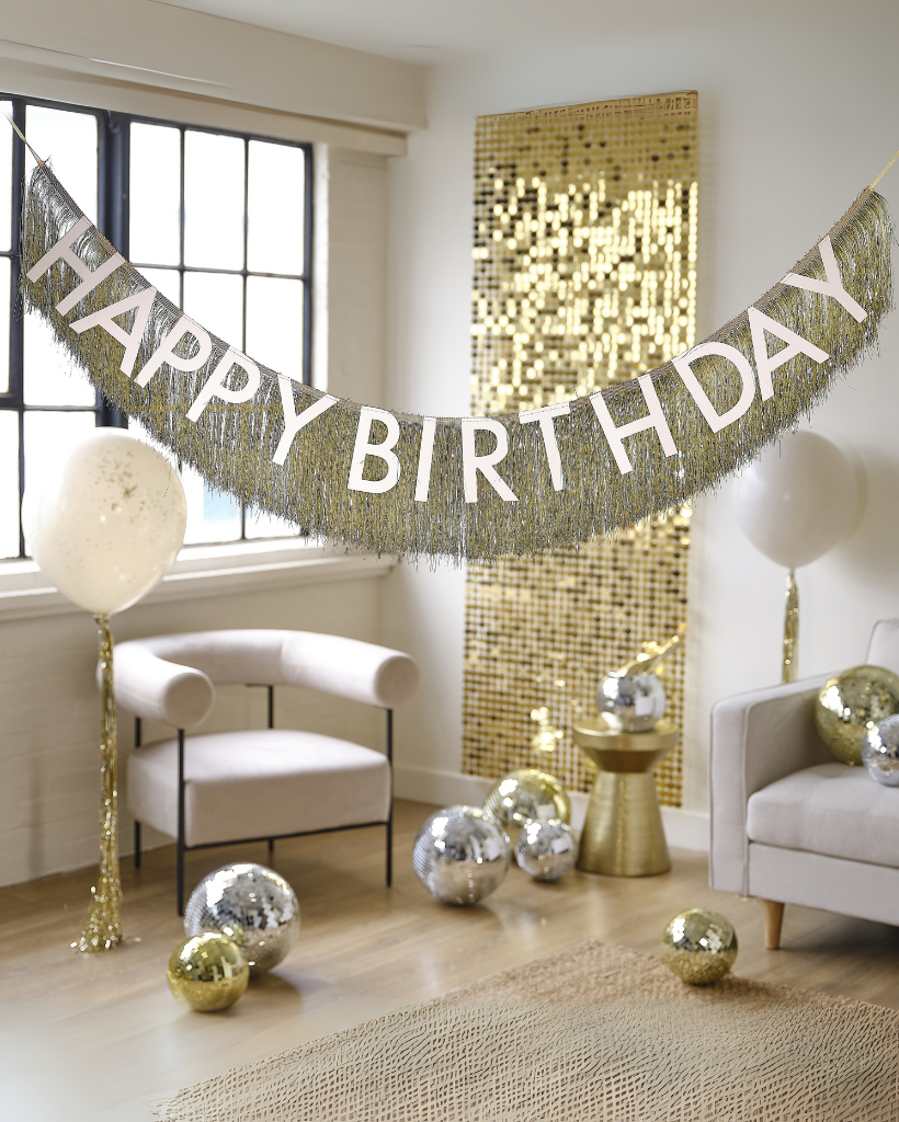 Gold Fringe Happy Birthday Bunting