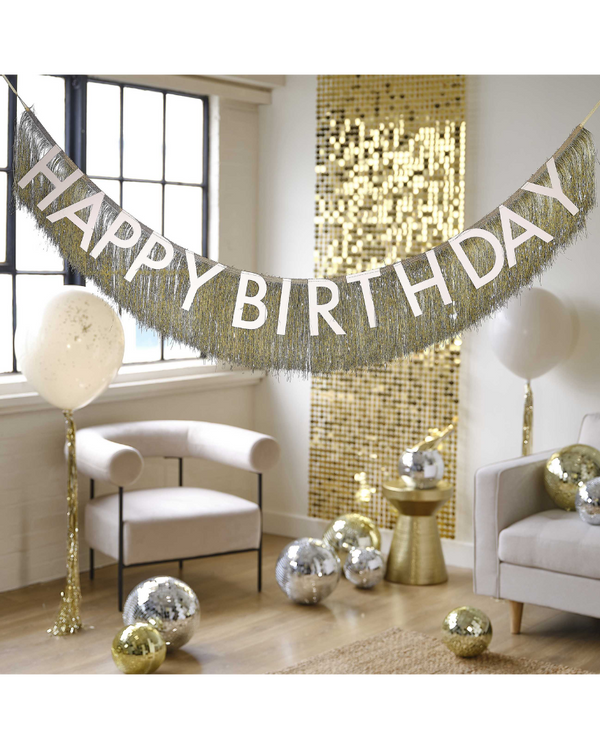 Gold Fringe Happy Birthday Bunting
