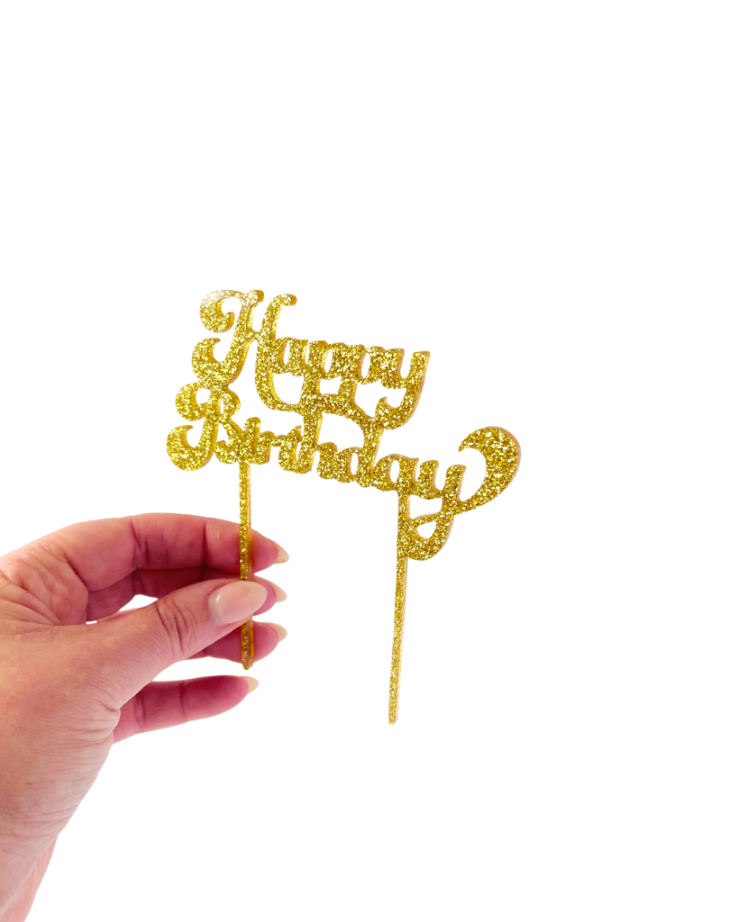 Gold Glitter Happy Birthday Cake Topper