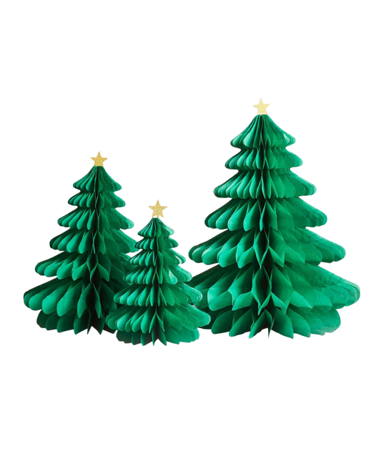 Green Honeycomb Christmas Trees with Stars