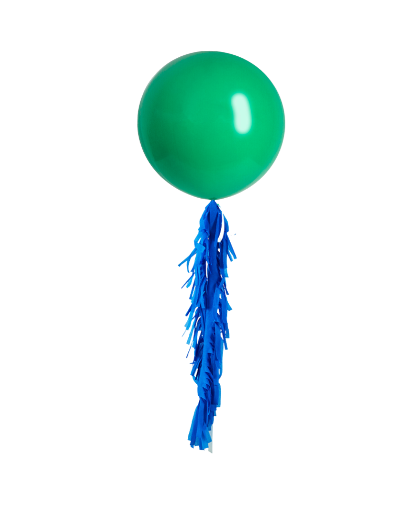 Green Jumbo Balloon and Fringe Filled with Helium