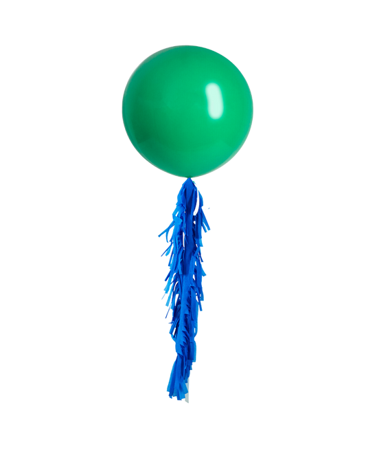 Green Jumbo Balloon and Fringe Filled with Helium
